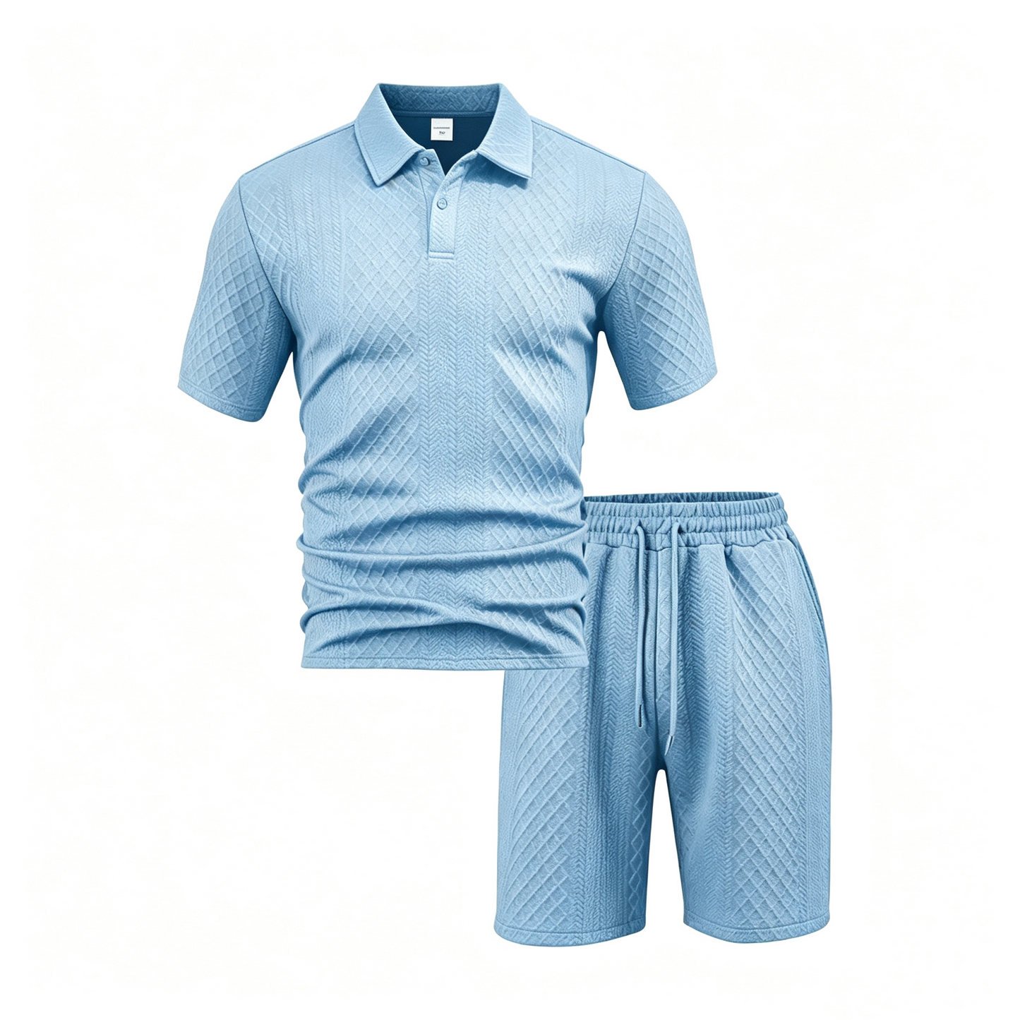 Men’s Diamond Pattern Turn-Down Collar Short Sleeve Top & Drawstring Shorts 2-Piece Set