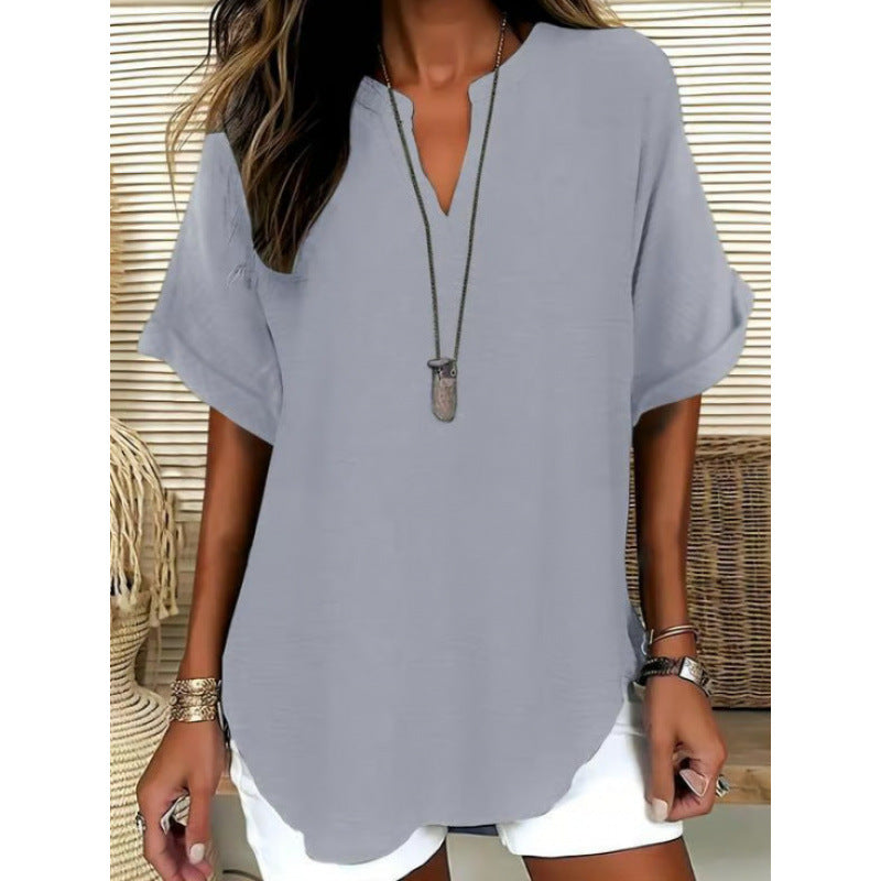 👕Fashion Loose Solid Color Short Sleeve Top