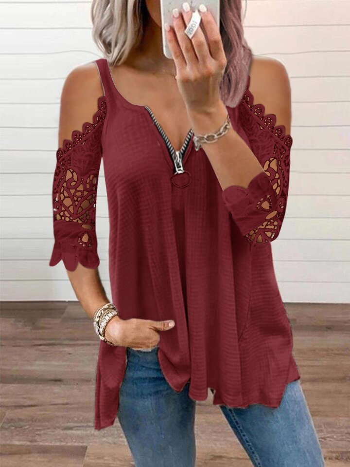 ✨ Women’s Lace Off‑the‑Shoulder Top with Zipper