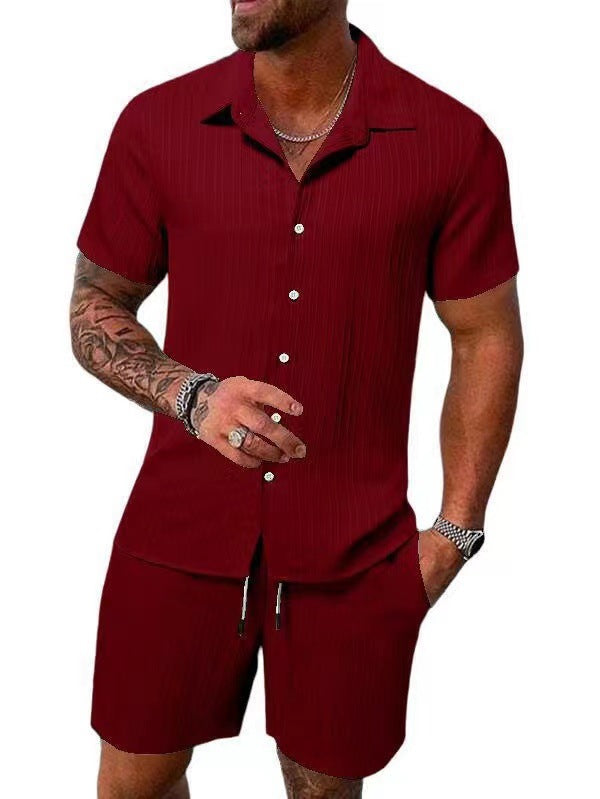 Casual Vertical Texture Short Sleeve Set For Men ☀️