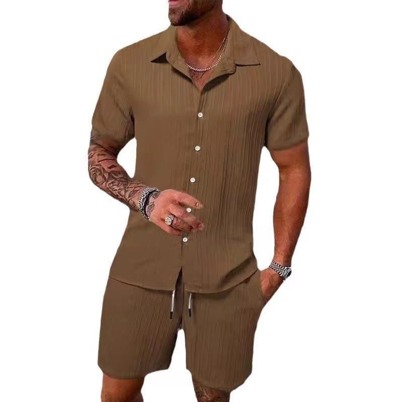 Casual Vertical Texture Short Sleeve Set For Men ☀️