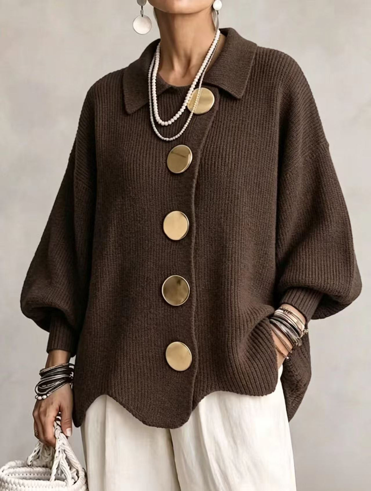 Oversized Collared Button Cardigan