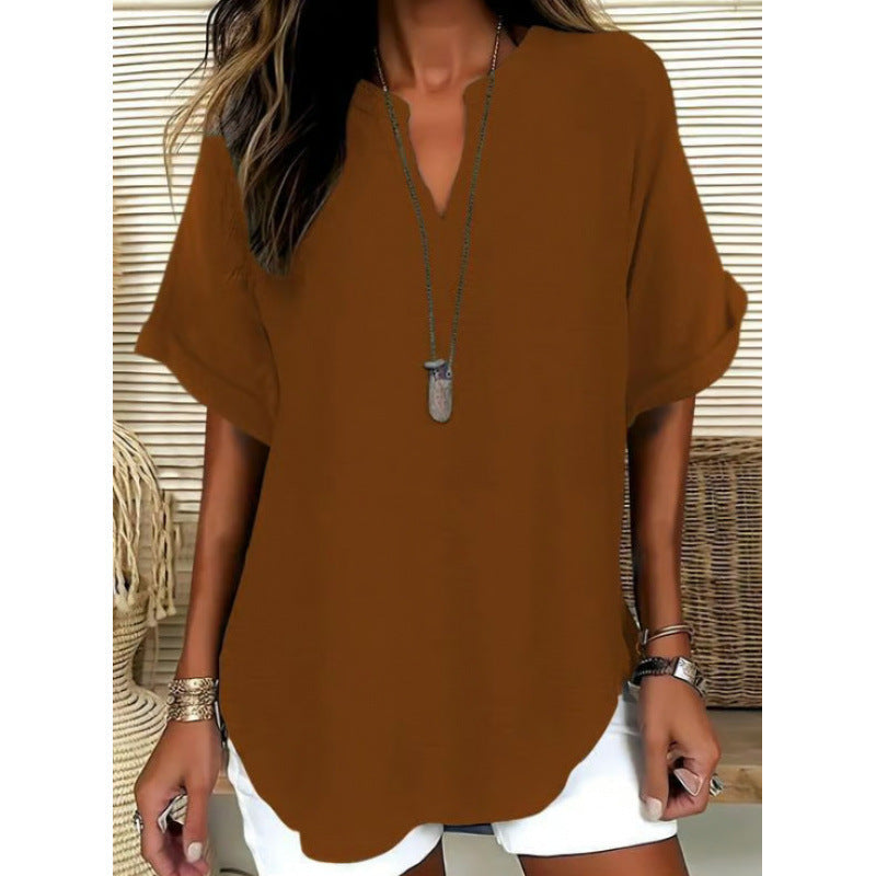 👕Fashion Loose Solid Color Short Sleeve Top