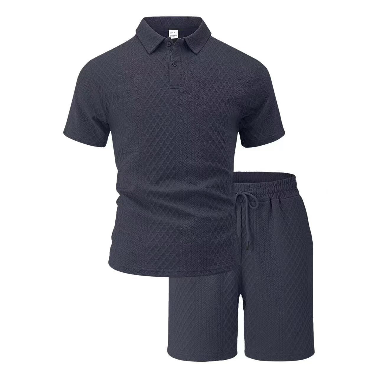 Men’s Diamond Pattern Turn-Down Collar Short Sleeve Top & Drawstring Shorts 2-Piece Set