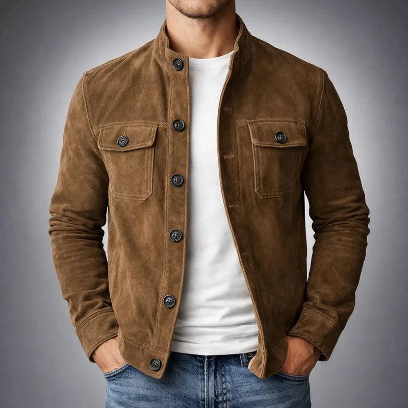 Men’s Vintage Suede Utility Jacket - Khaki