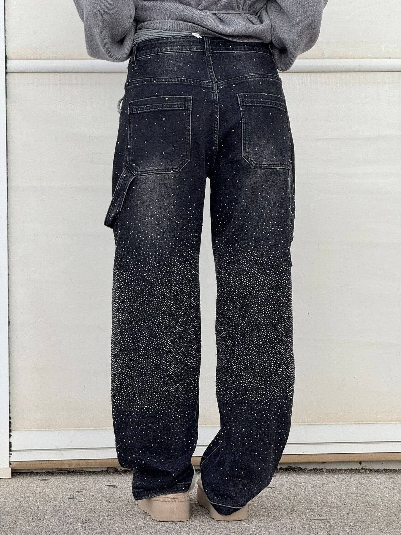 🔥🔥Galaxy Shine Jeans | Rhinestone-Embellished High-Waist Wide-Leg Denim