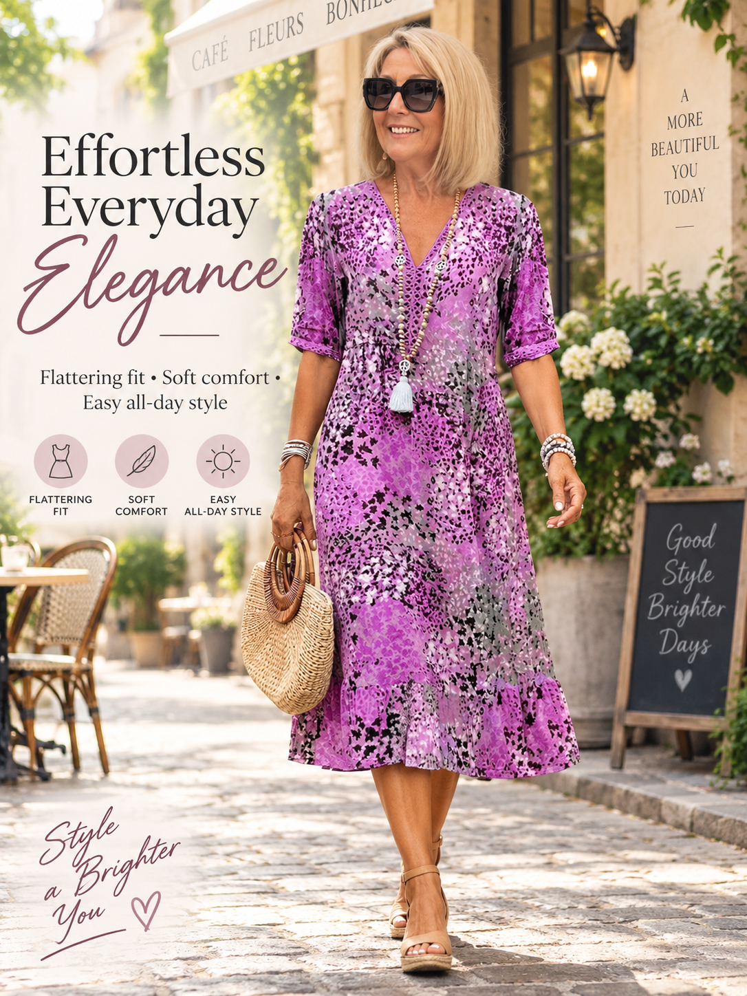💥2026 Clearance Sale🎉Elegant Floral Midi Dress with Tummy Coverage