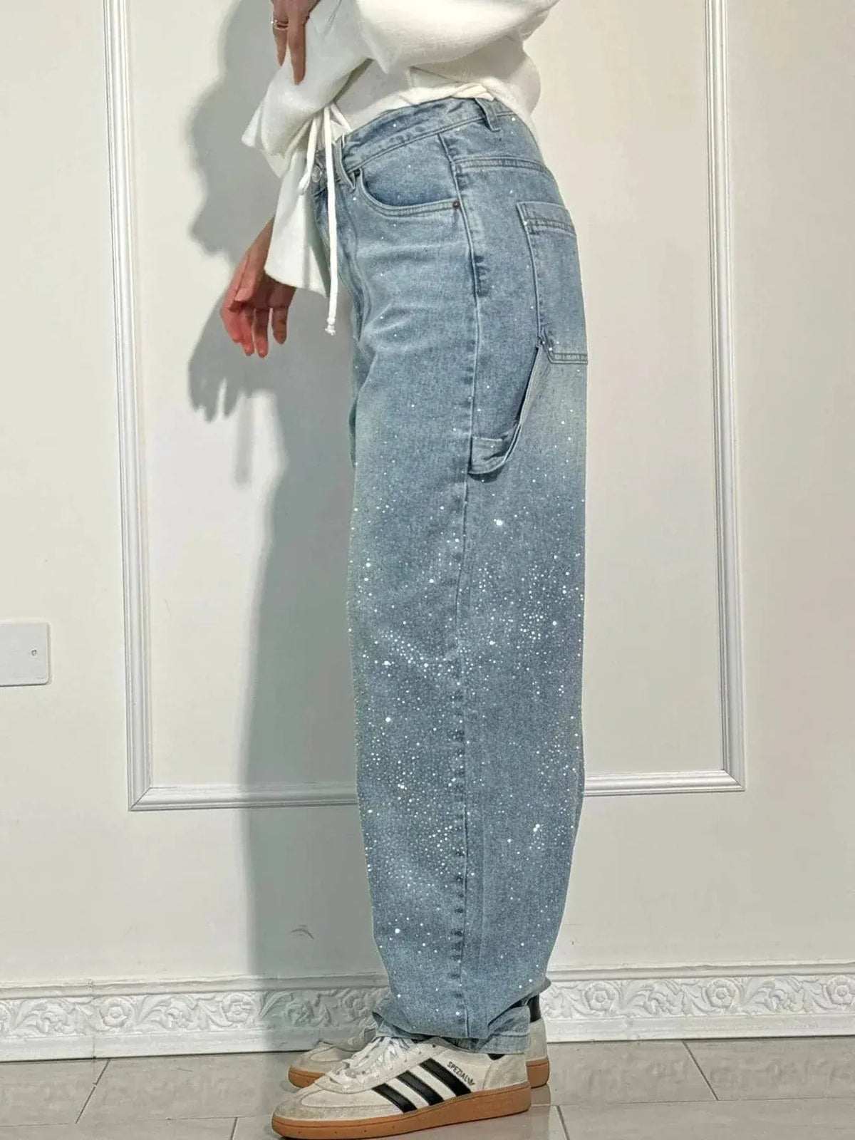 🔥🔥Galaxy Shine Jeans | Rhinestone-Embellished High-Waist Wide-Leg Denim