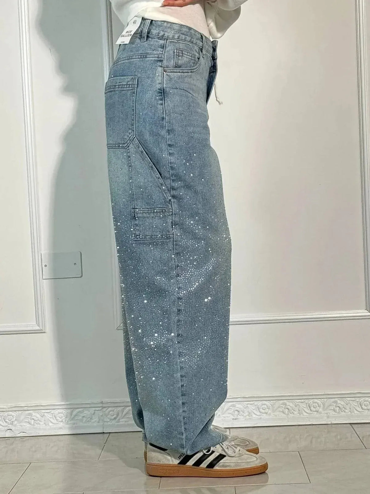 🔥🔥Galaxy Shine Jeans | Rhinestone-Embellished High-Waist Wide-Leg Denim