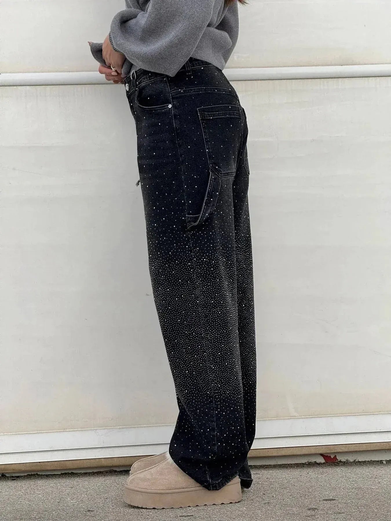 🔥🔥Galaxy Shine Jeans | Rhinestone-Embellished High-Waist Wide-Leg Denim