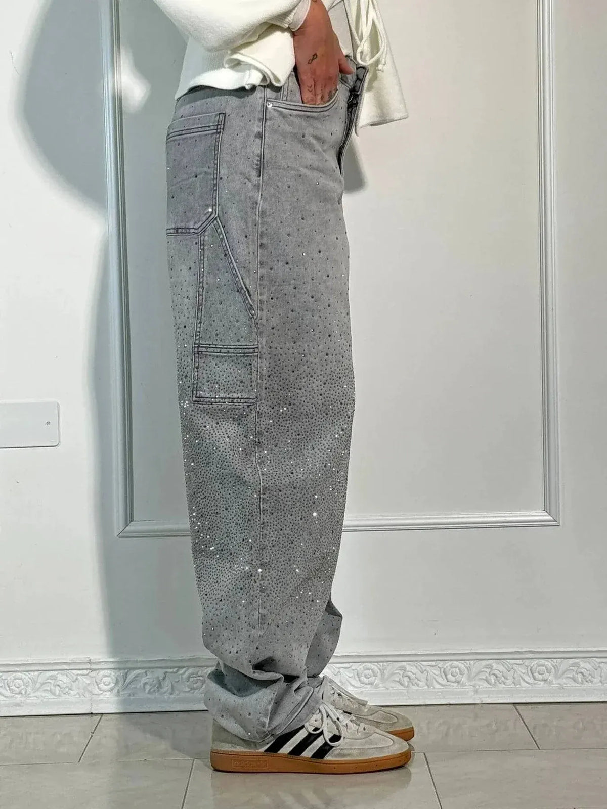 🔥🔥Galaxy Shine Jeans | Rhinestone-Embellished High-Waist Wide-Leg Denim