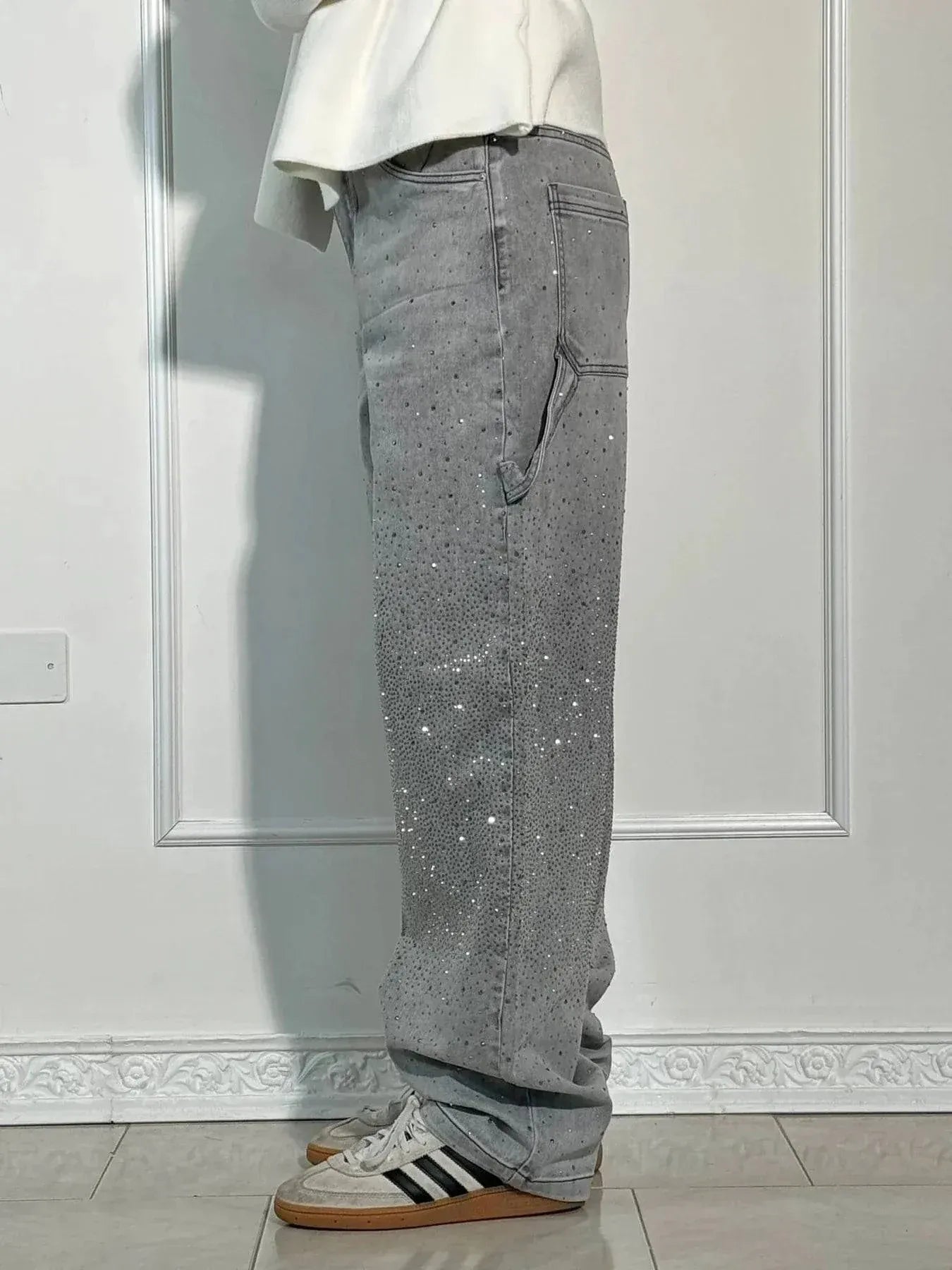🔥🔥Galaxy Shine Jeans | Rhinestone-Embellished High-Waist Wide-Leg Denim