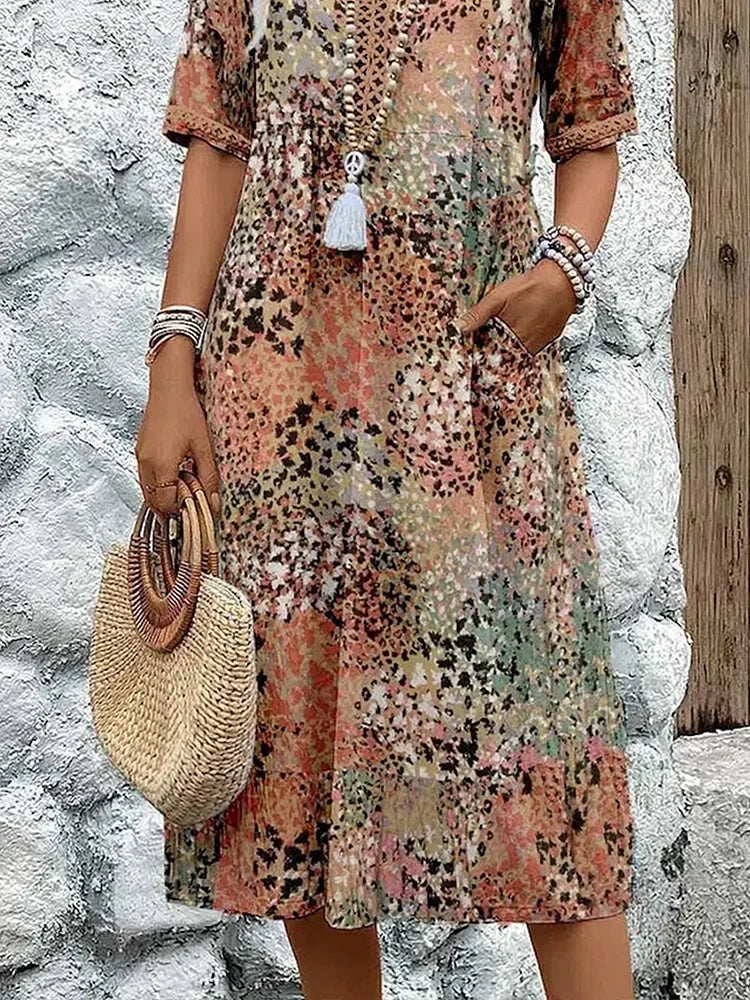 💥2026 Clearance Sale🎉Elegant Floral Midi Dress with Tummy Coverage