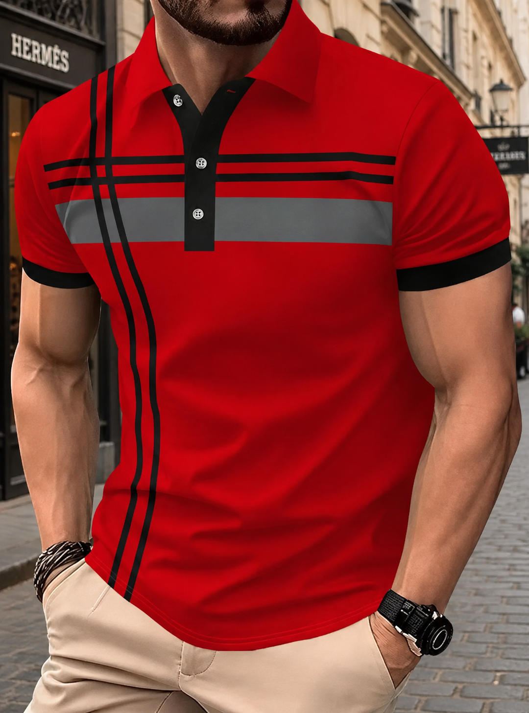 👕 PROMO LIMITÉE 50% DE RÉDUCTION ! ✨ Haut Rayé pour Homme – Col, Manches Courtes ✨