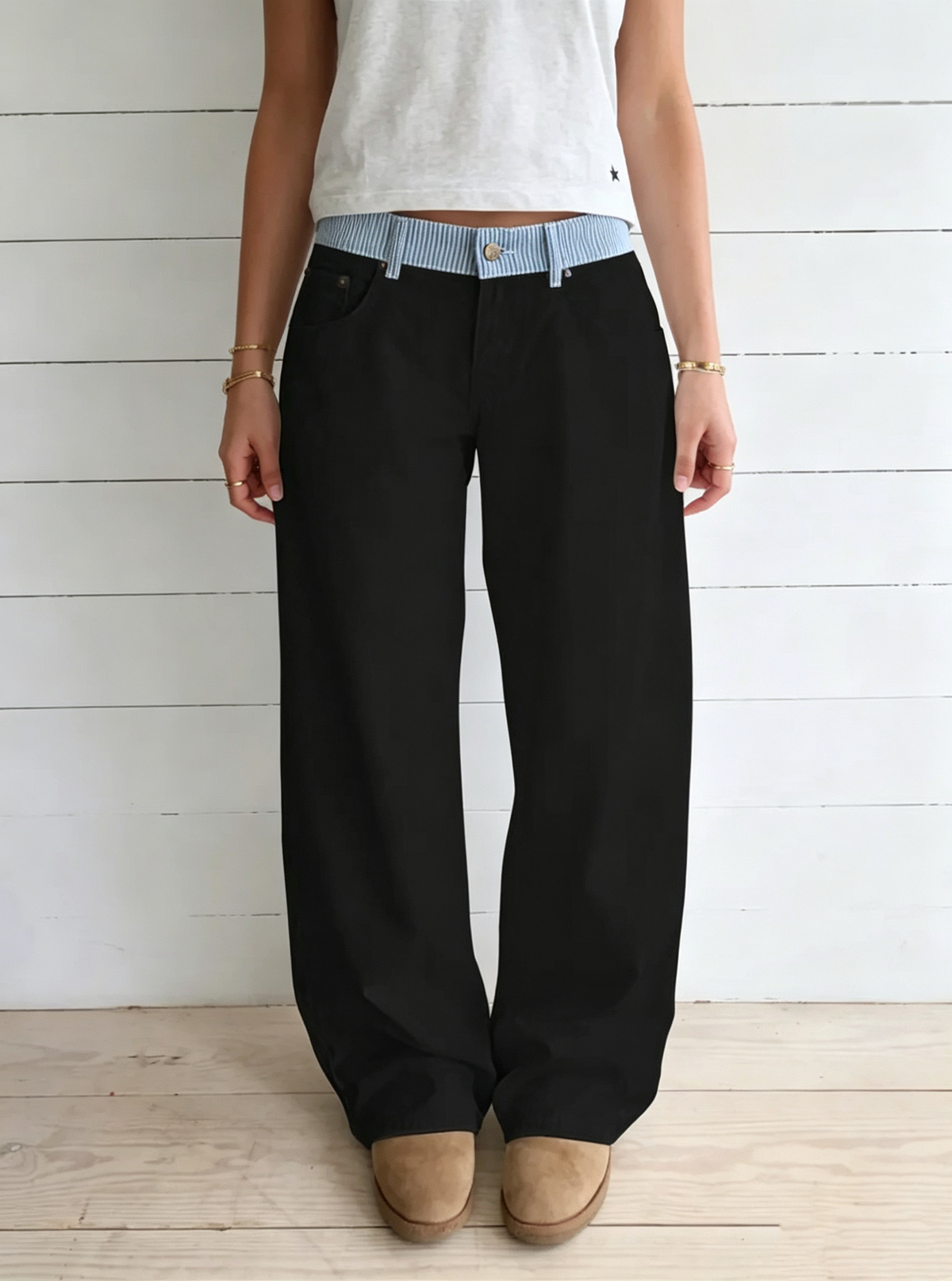 Women's Striped Low-Waisted Loose Jeans