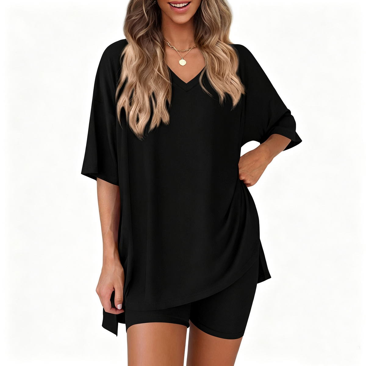 Effortless Summer Lounge Set Oversized Tee + Biker Shorts