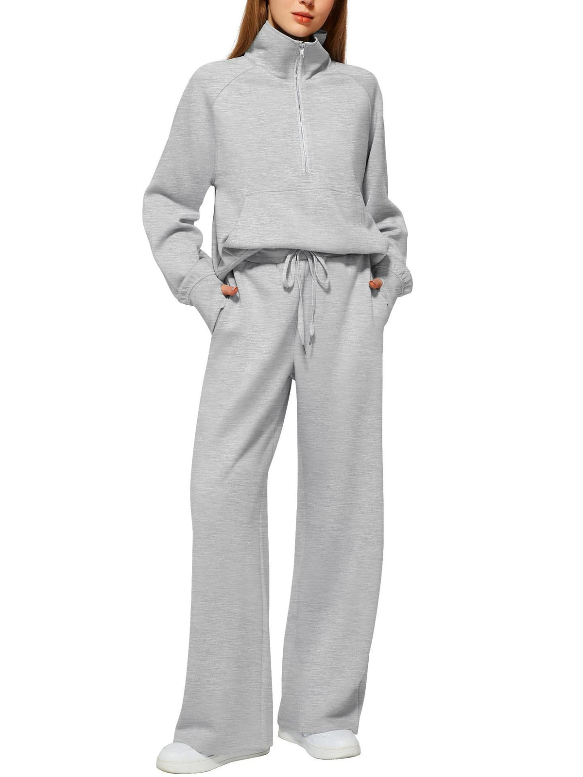Women's Quarter-Zip Lounge Set – Relaxed Pullover & Wide-Leg Pants