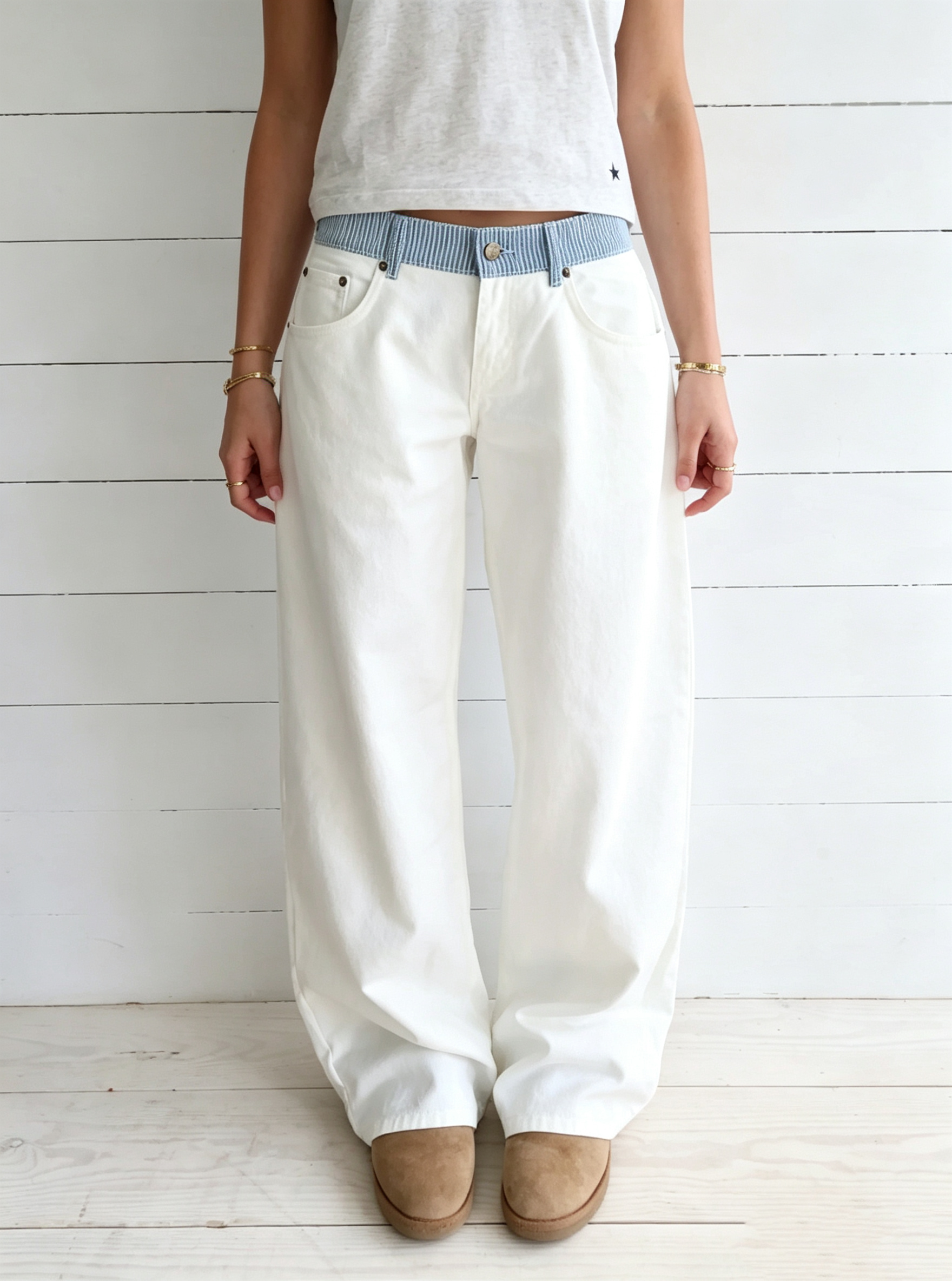 Women's Striped Low-Waisted Loose Jeans