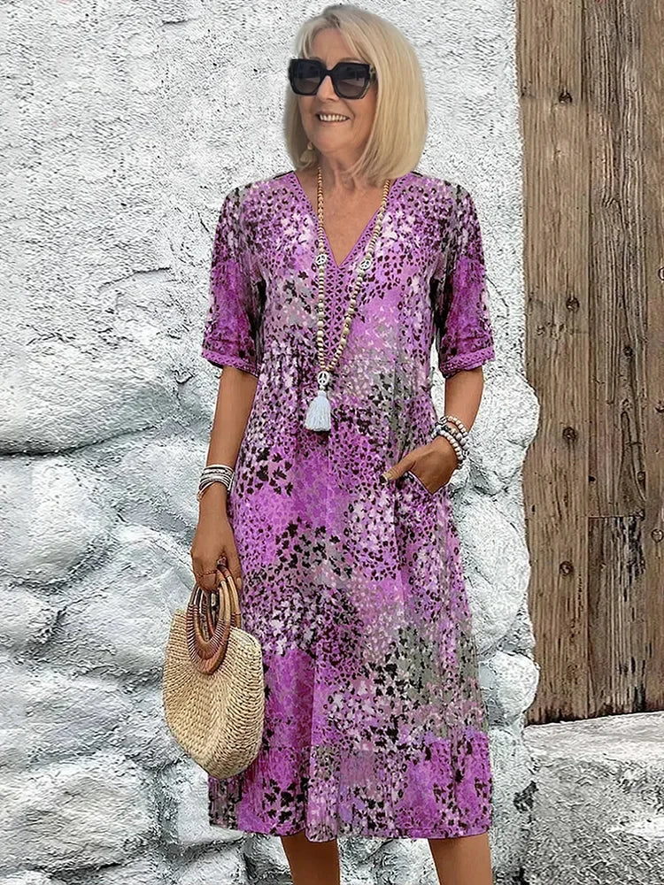 💥2026 Clearance Sale🎉Elegant Floral Midi Dress with Tummy Coverage