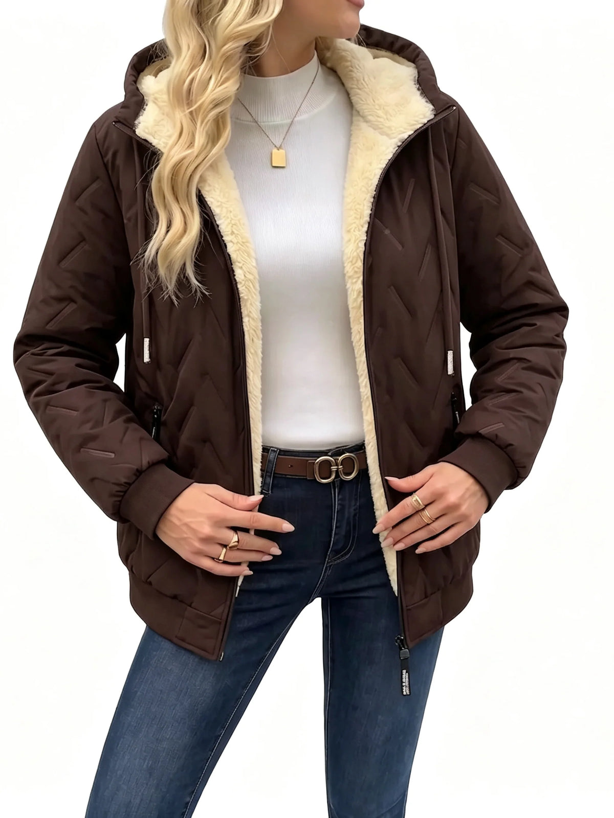 Women Winter Hooded Adjustable Drawstring Jacket