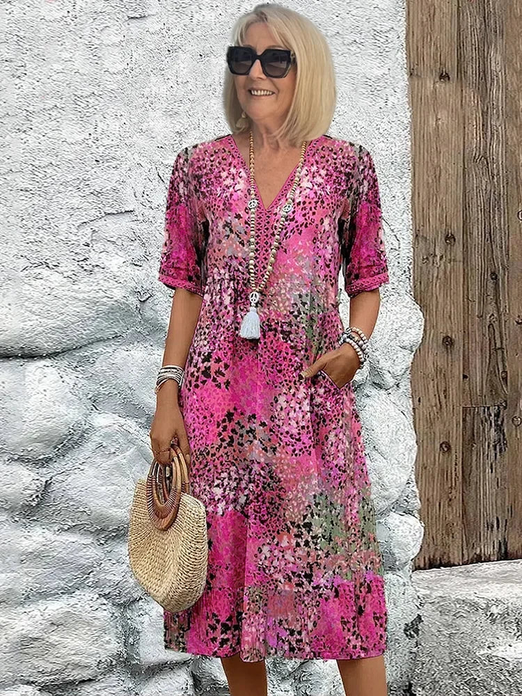💥2026 Clearance Sale🎉Elegant Floral Midi Dress with Tummy Coverage