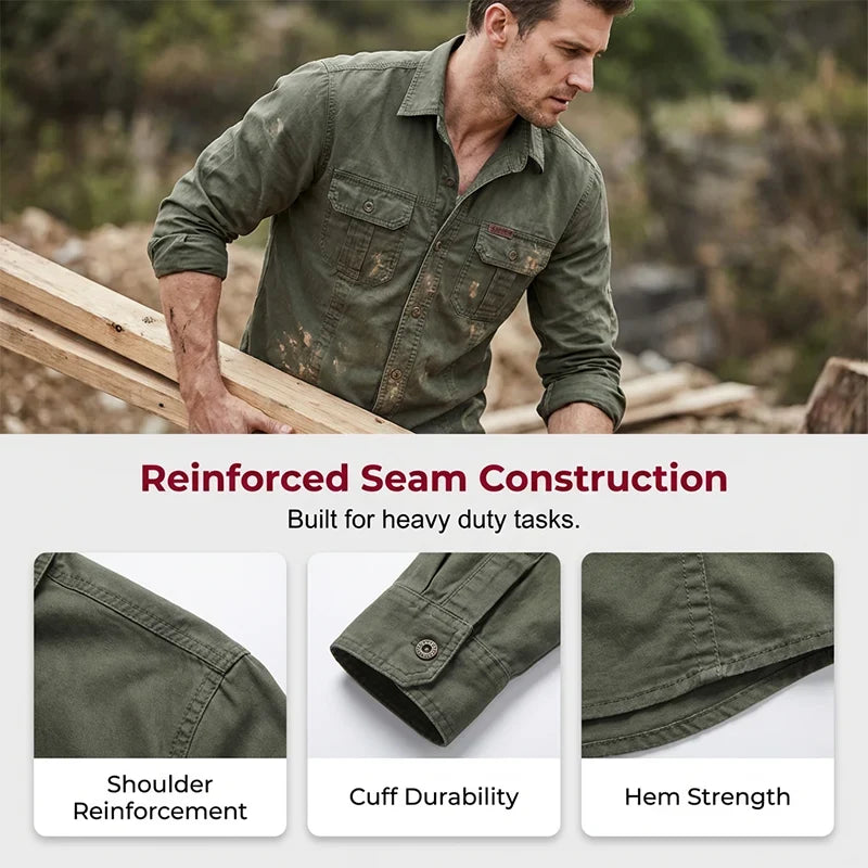 ⏰🔥LIMITED TIME 50% OFF! 👔 Men’s Long Sleeve Cotton Workwear Shirt – Durable, Comfortable & Perfect for Everyday Work ✨💪
