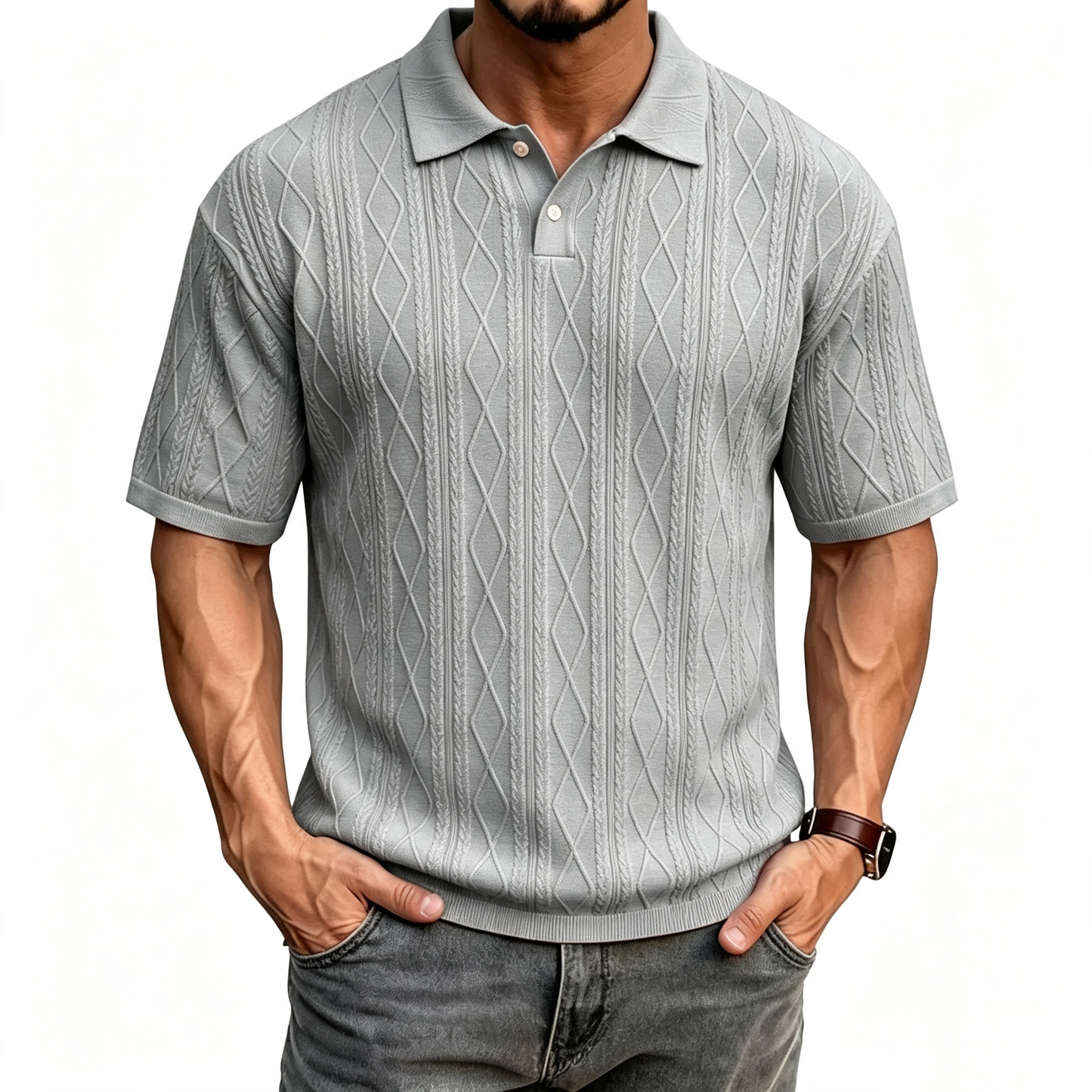 Grey men's lightweight relaxed-fit polo shirt