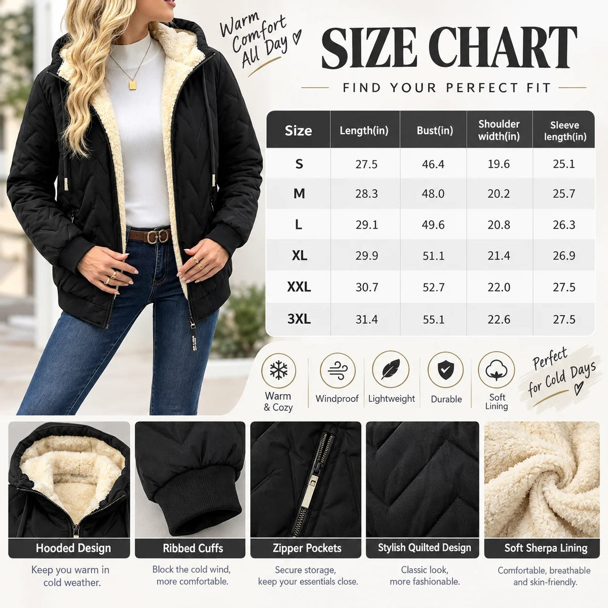 Women Winter Hooded Adjustable Drawstring Jacket