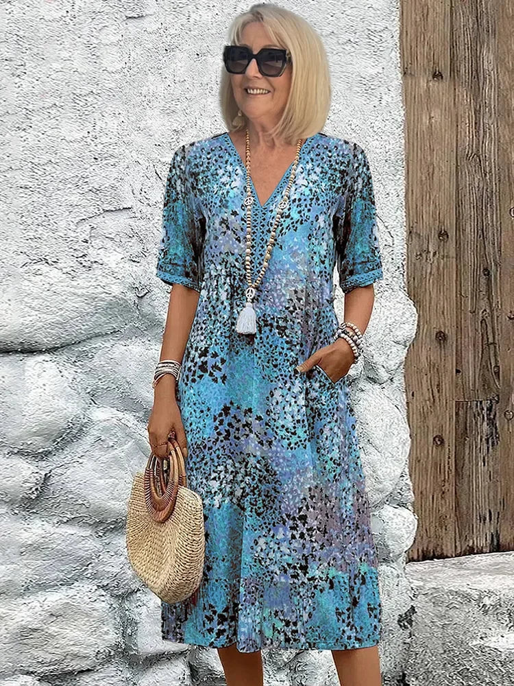 💥2026 Clearance Sale🎉Elegant Floral Midi Dress with Tummy Coverage