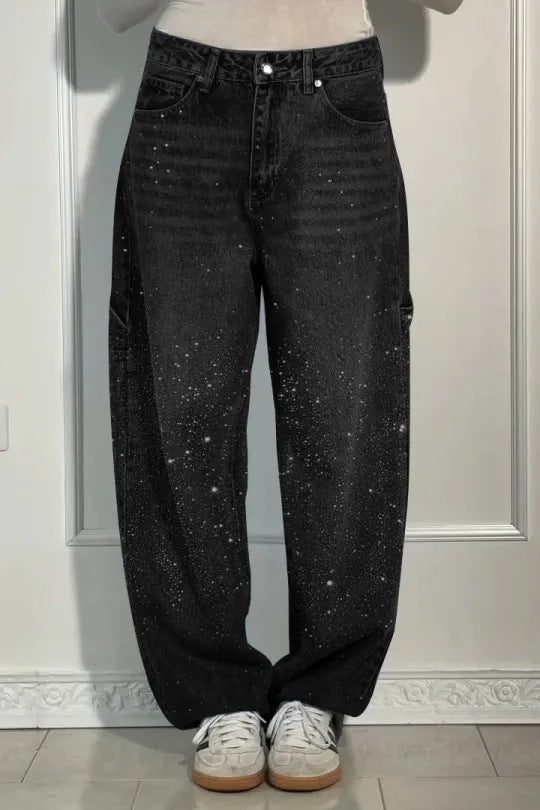 🔥🔥Galaxy Shine Jeans | Rhinestone-Embellished High-Waist Wide-Leg Denim