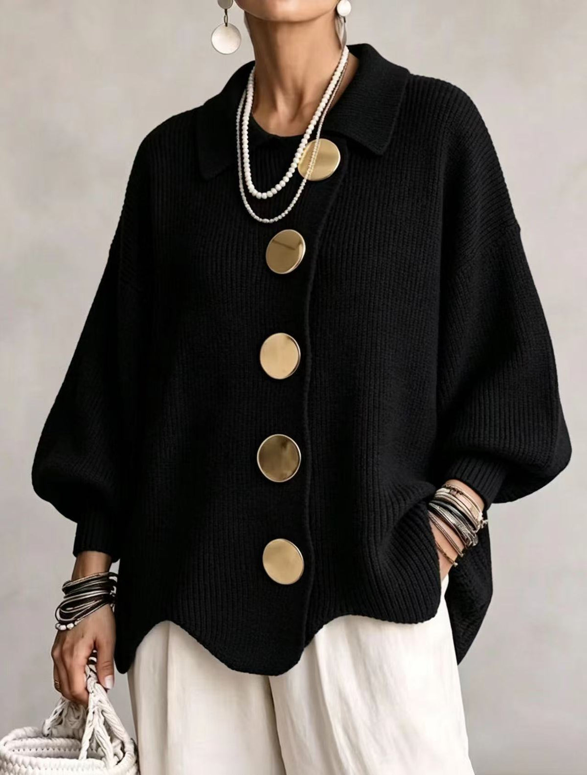 Oversized Collared Button Cardigan