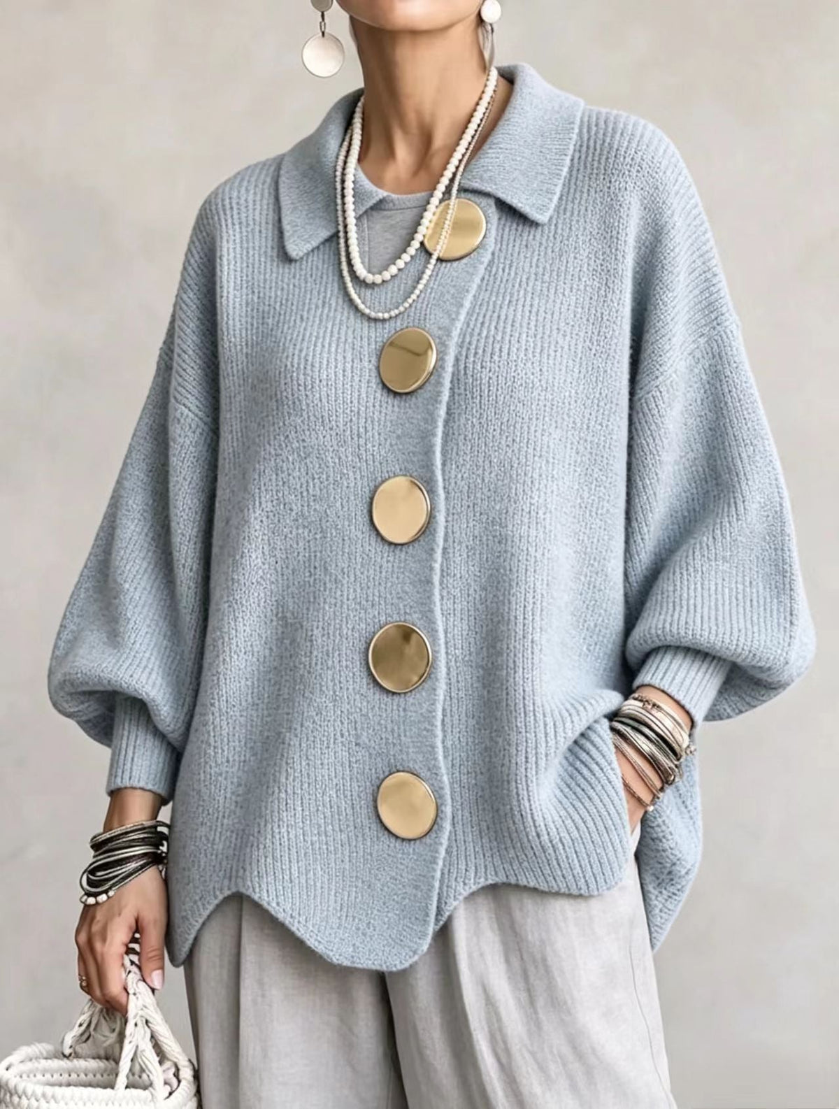 Oversized Collared Button Cardigan