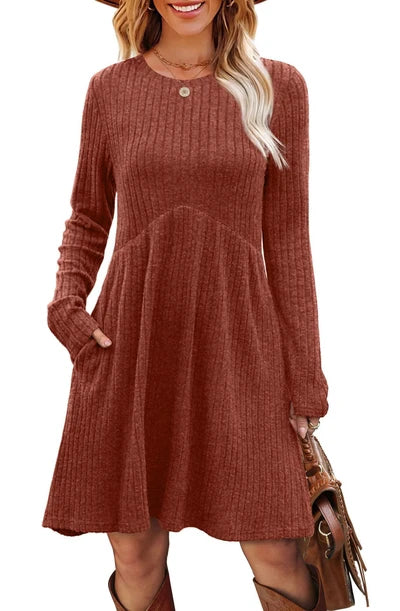 💎🧶 New Arrivals – Long-Sleeved Fall Dresses with Square Necklines for Women