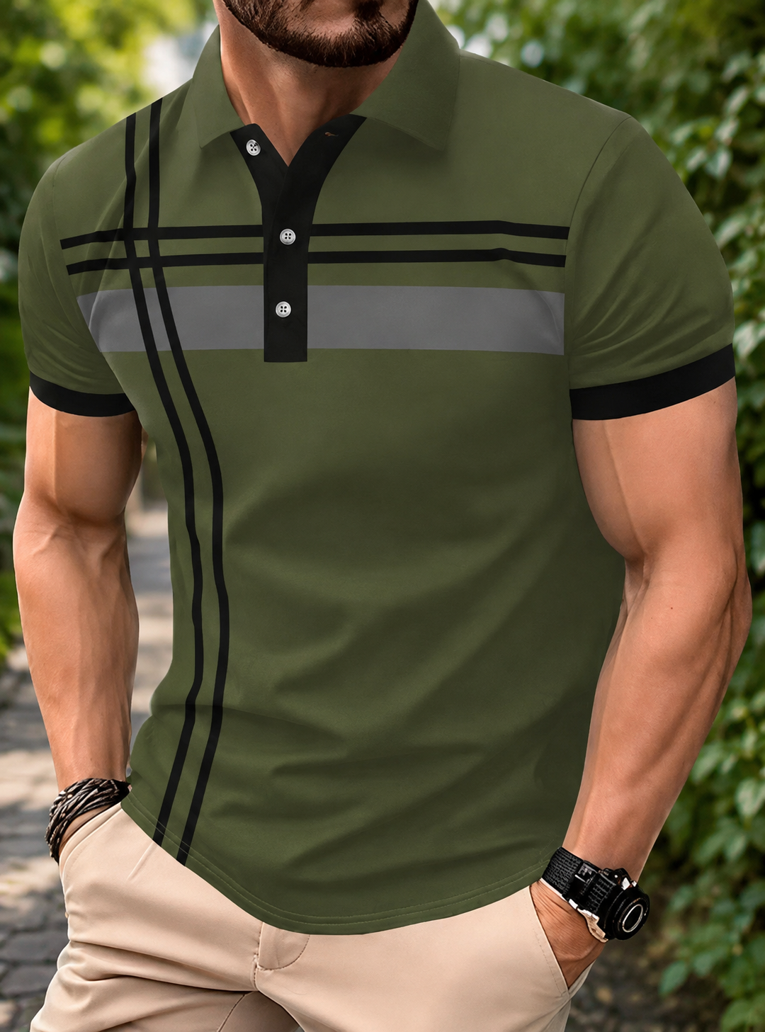 👕 PROMO LIMITÉE 50% DE RÉDUCTION ! ✨ Haut Rayé pour Homme – Col, Manches Courtes ✨