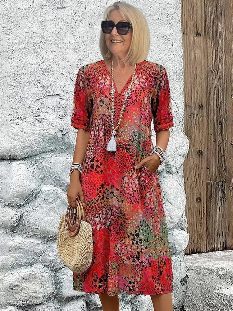 💥2026 Clearance Sale🎉Elegant Floral Midi Dress with Tummy Coverage