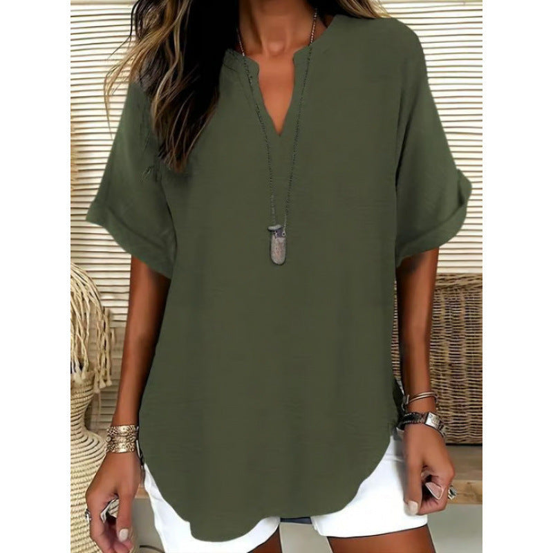 👕Fashion Loose Solid Color Short Sleeve Top