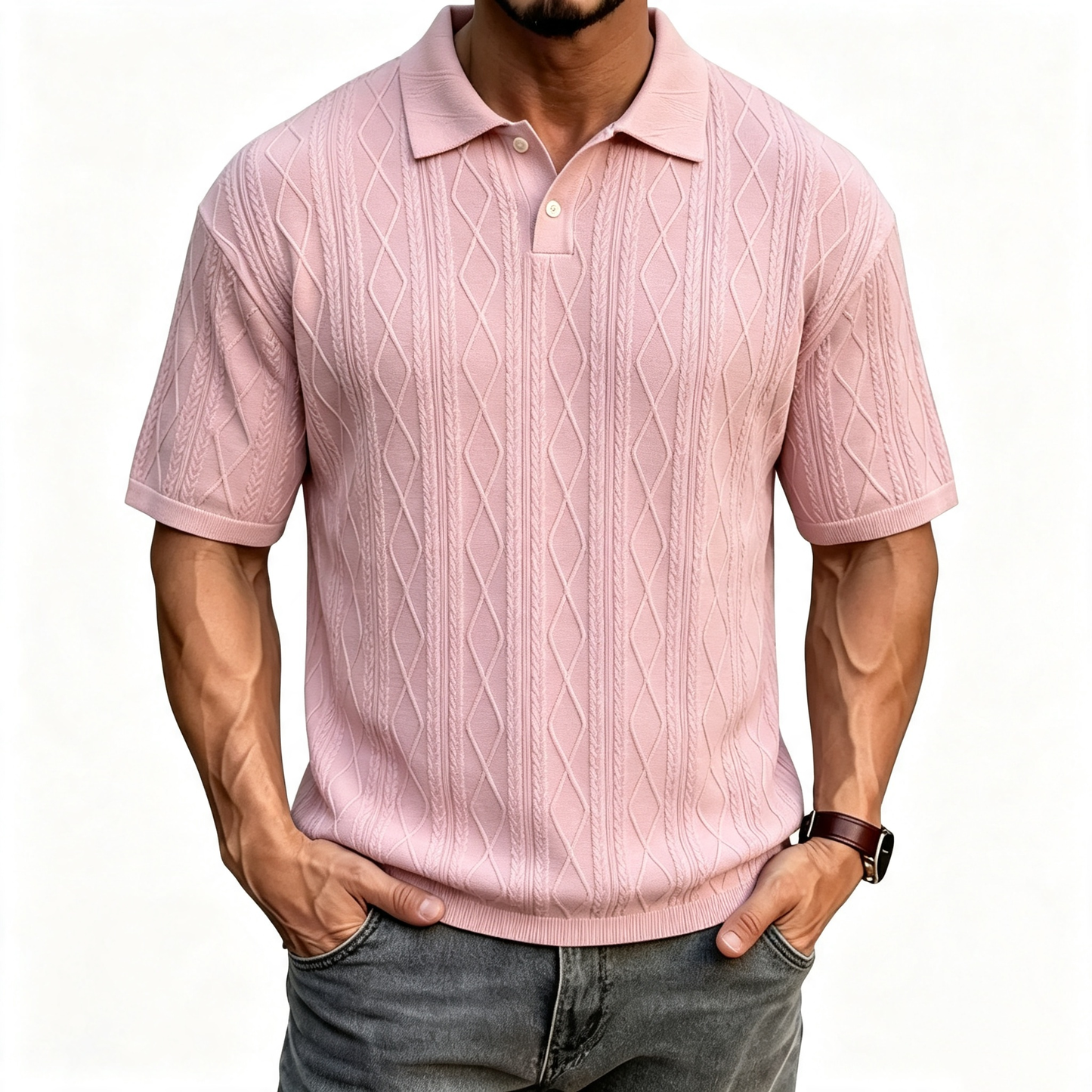 Pink men's lightweight relaxed-fit polo shirt