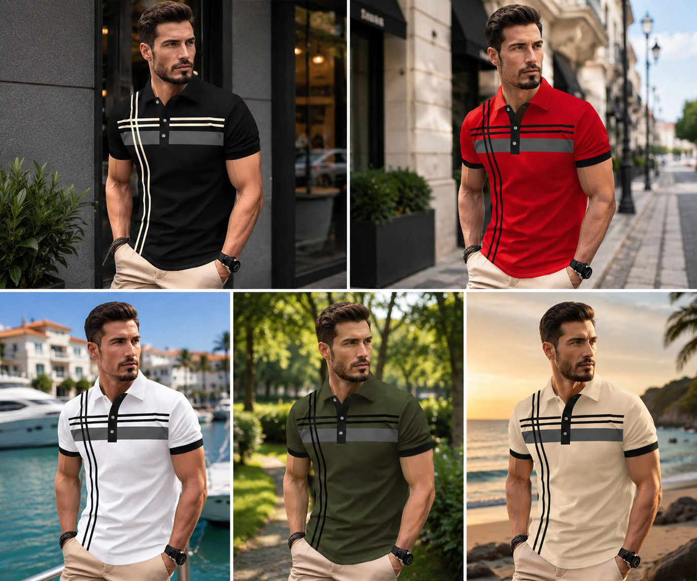 👕 PROMO LIMITÉE 50% DE RÉDUCTION ! ✨ Haut Rayé pour Homme – Col, Manches Courtes ✨