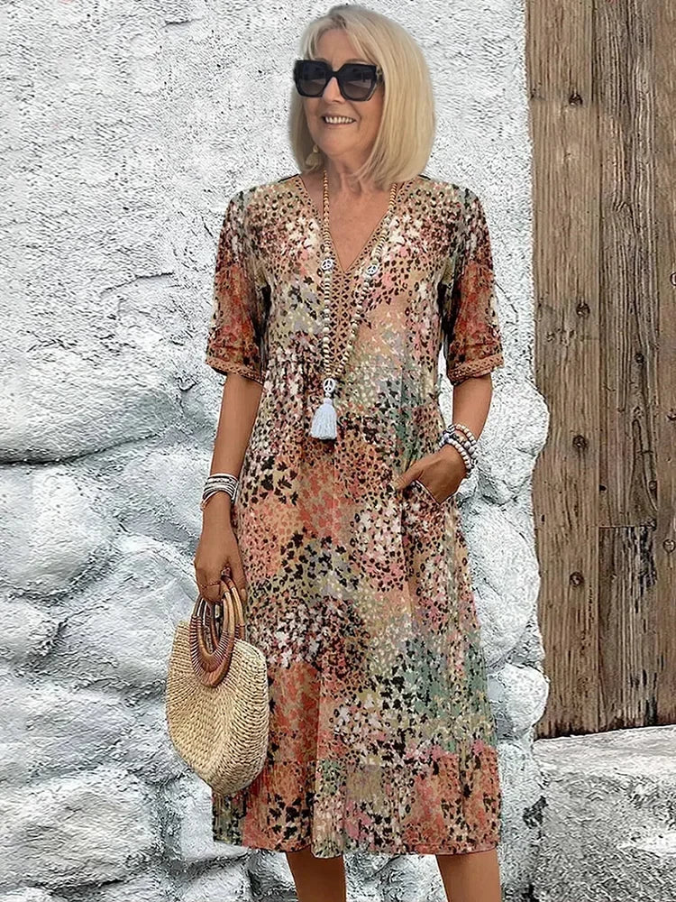 💥2026 Clearance Sale🎉Elegant Floral Midi Dress with Tummy Coverage