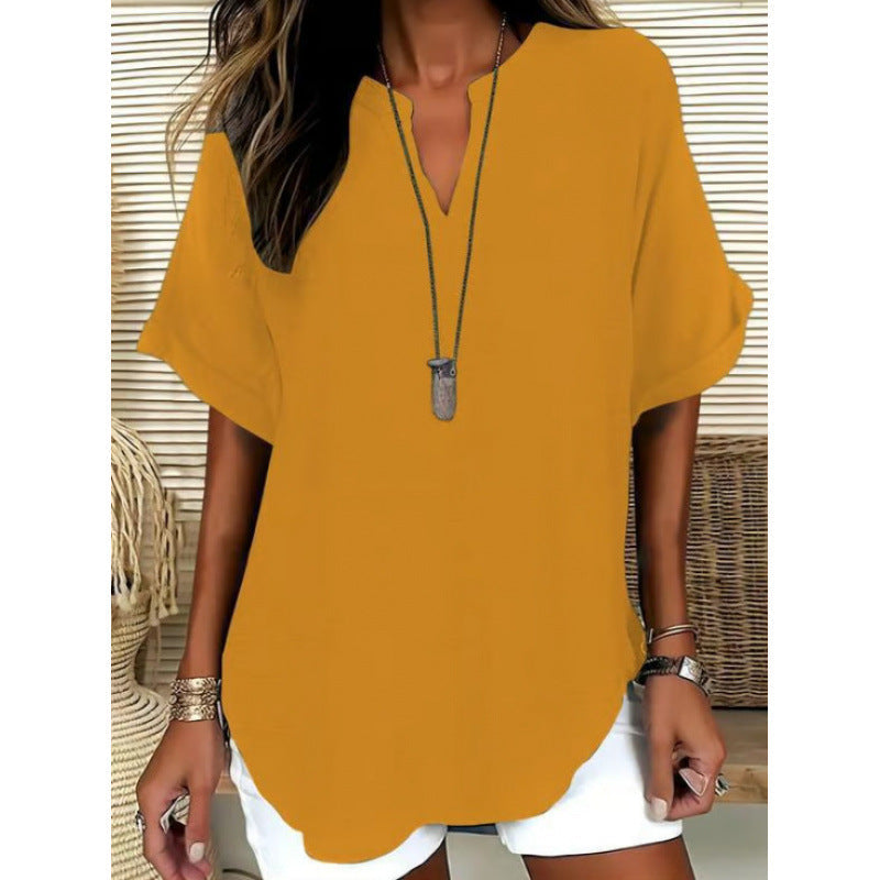 👕Fashion Loose Solid Color Short Sleeve Top