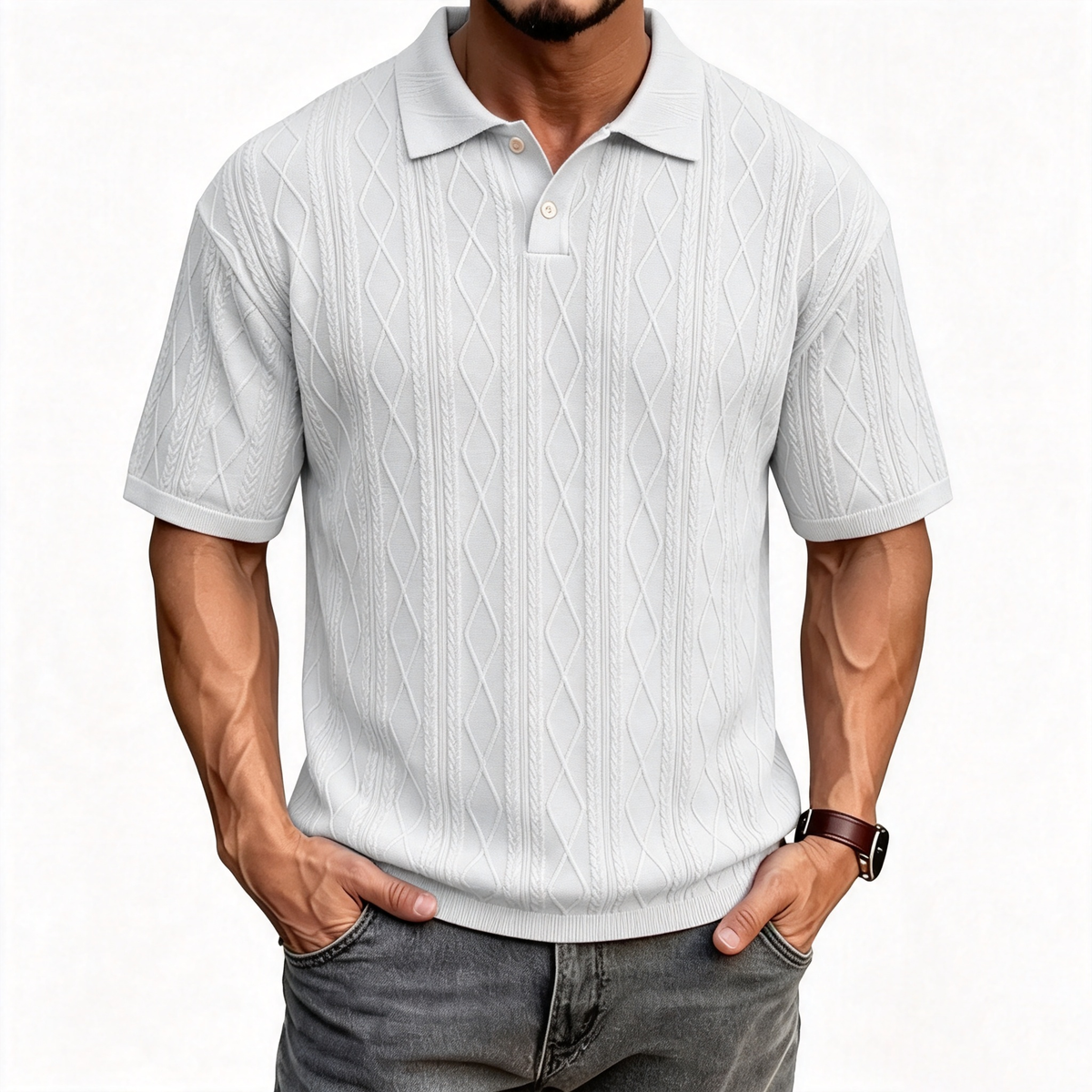 White men's lightweight relaxed-fit polo shirt