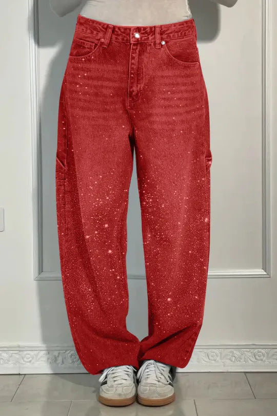 🔥🔥Galaxy Shine Jeans | Rhinestone-Embellished High-Waist Wide-Leg Denim