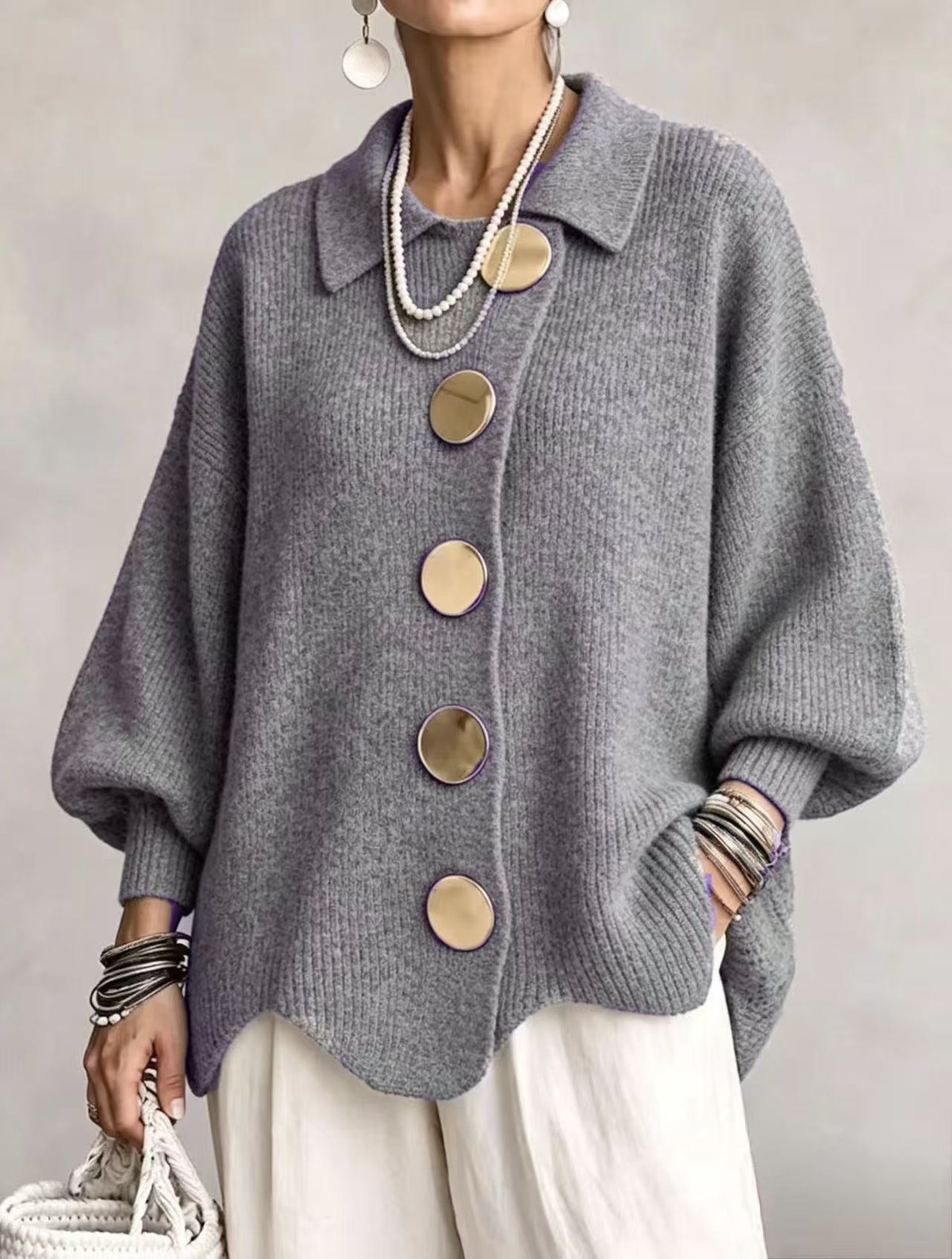 Oversized Collared Button Cardigan