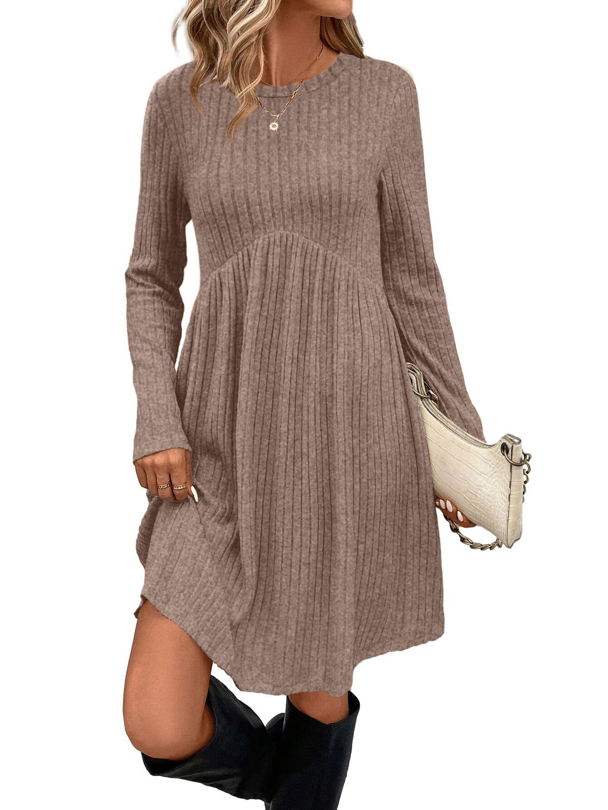 💎🧶 New Arrivals – Long-Sleeved Fall Dresses with Square Necklines for Women