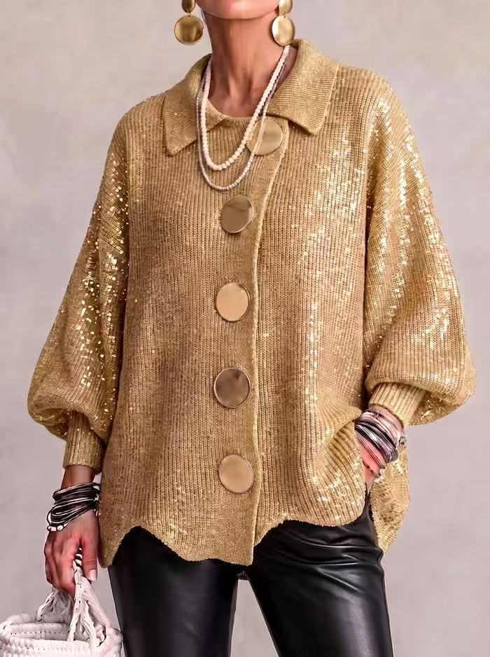 Oversized Collared Button Cardigan