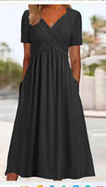 ✨ Women’s V-Neck Short Sleeve Long Dress 🌸 Elegant Flowing Fit, Comfortable Fabric & Effortless Everyday Style