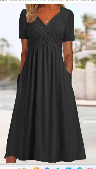 ✨ Women’s V-Neck Short Sleeve Long Dress 🌸 Elegant Flowing Fit, Comfortable Fabric & Effortless Everyday Style