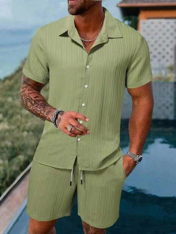 Casual Vertical Texture Short Sleeve Set For Men ☀️