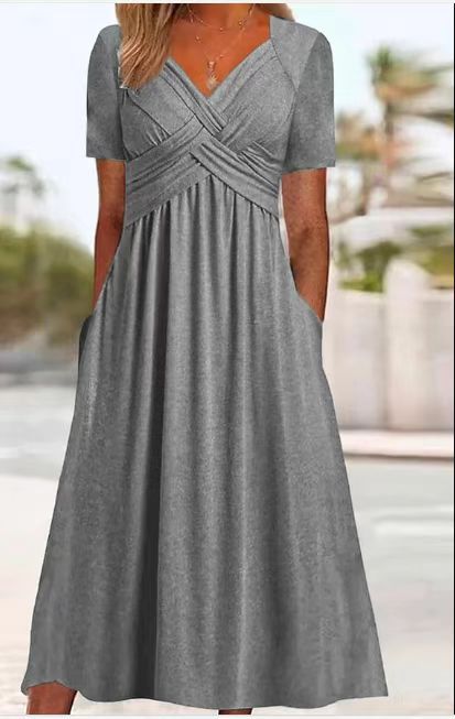 ✨ Women’s V-Neck Short Sleeve Long Dress 🌸 Elegant Flowing Fit, Comfortable Fabric & Effortless Everyday Style