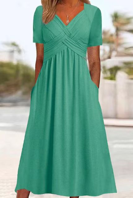 ✨ Women’s V-Neck Short Sleeve Long Dress 🌸 Elegant Flowing Fit, Comfortable Fabric & Effortless Everyday Style